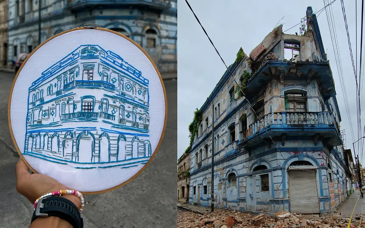 Artista borda el Edificio Maza de Tampico Víctor de Sampedro (1)